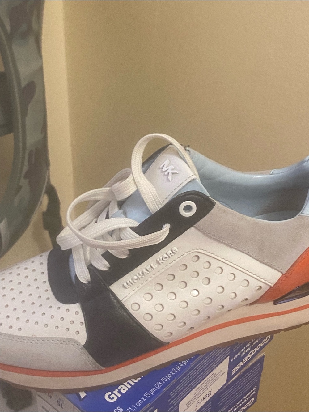 Michael Kors White, Navy & Orange Men’s Perforated Leather Sneaker
